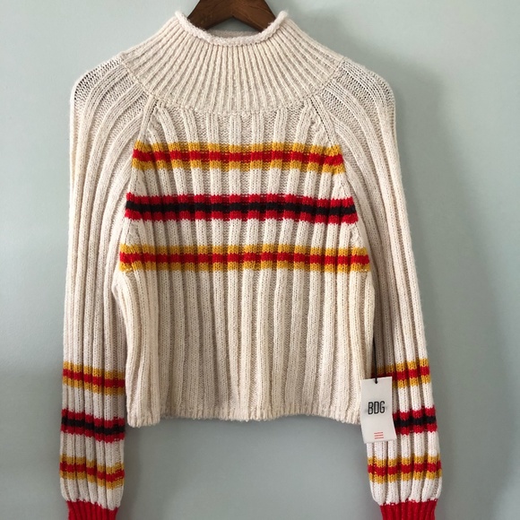 BDG Ribbed Knit Yellow & Red Striped Turtleneck Sweater Size XS - Picture 1 of 10